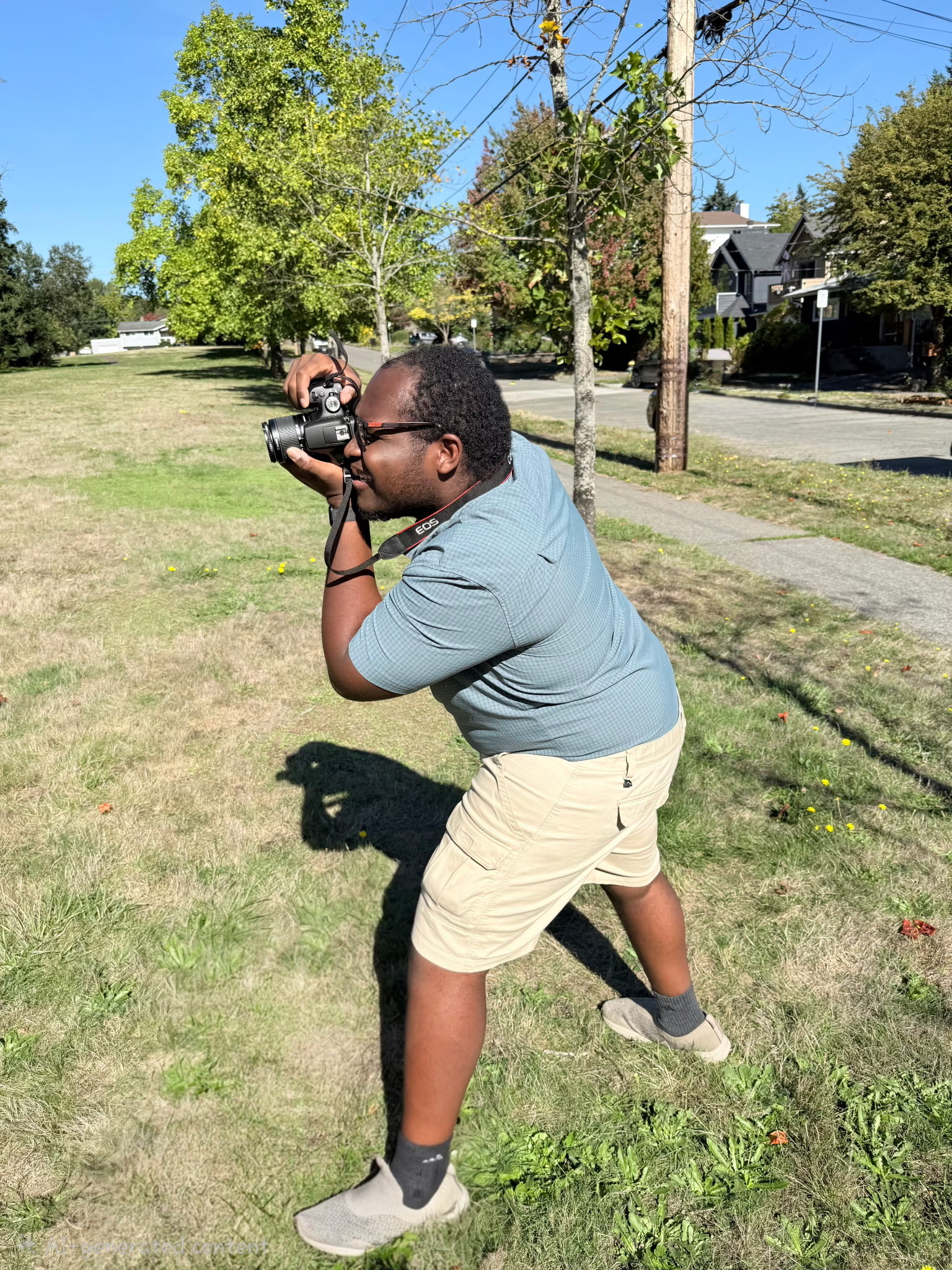EJ shooting with his camera outdoors